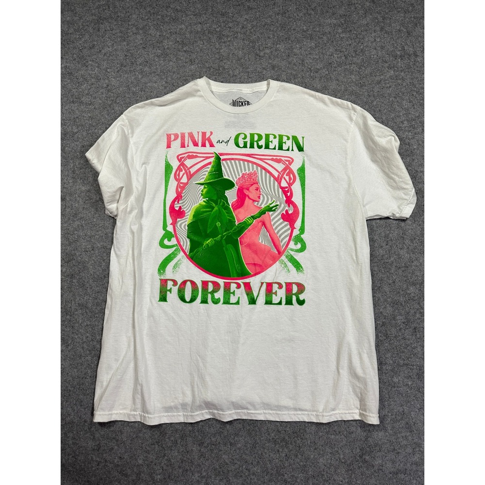 Wicked Pink and Green Forever Graphic‎ Tee 2XL White Cotton Musical Merchandise